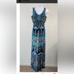 Elegant Blue Paisley Maxi Dress